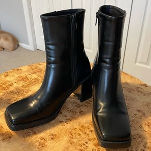 Black square toe ankle boots
